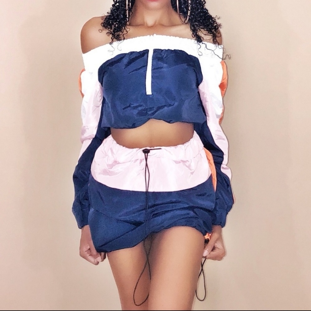 Two piece off shoulder track suit